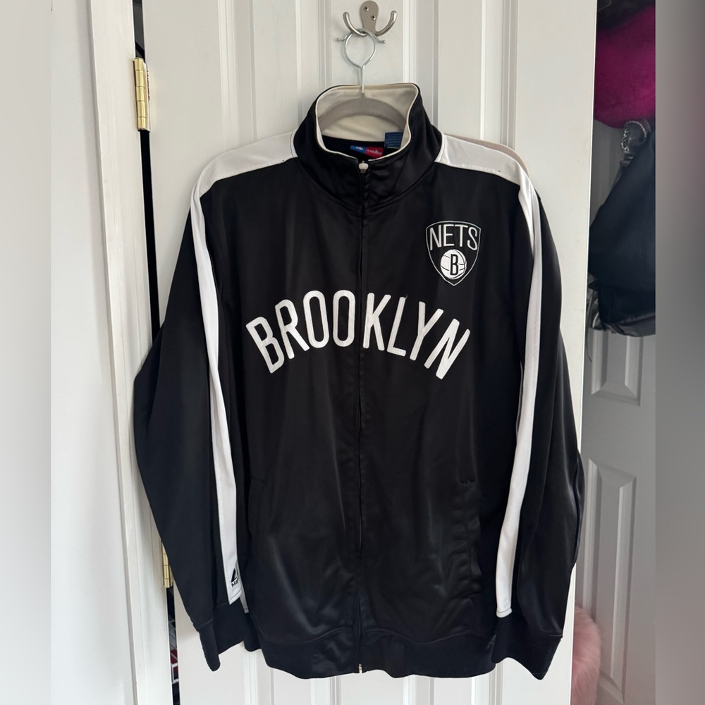 NBA Black and White Brooklyn Nets Zipper Bomber Jacket